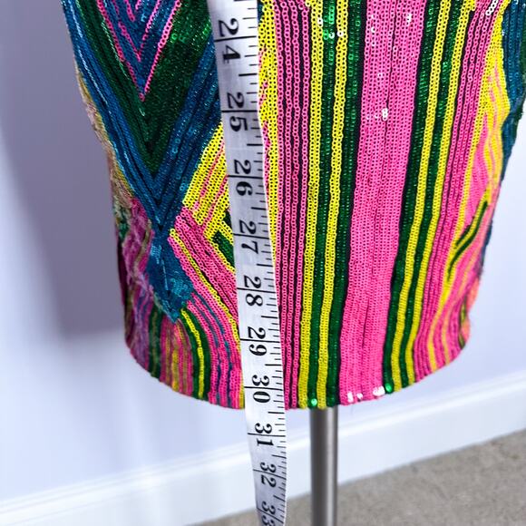 Kira Kira Multicolor Geometric Print Sequins Mini Dress Size Small - Picture 7 of 9